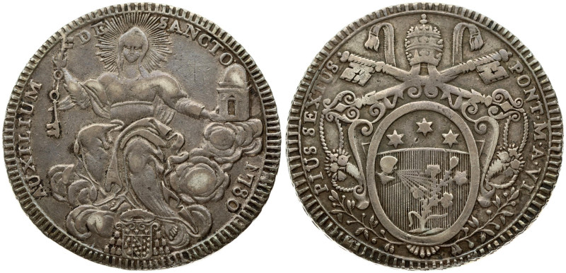 Italy PAPAL STATES 1 Scudo 1780. Pius VI(1775-1799). Obverse: Papal arms. Obvers...