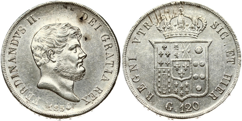 Italy NAPLES 120 Grana 1854 Ferdinando II(1830-1859). Obverse: Mature barded hea...