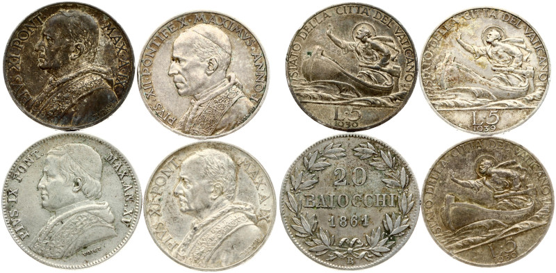 Italy PAPAL STATES 20 Baiocchi & 5 Lire (1861-1939) Obverse: Bust facing left. R...