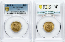 Italy 20 Lire 1865T BN PCGS  MS 62