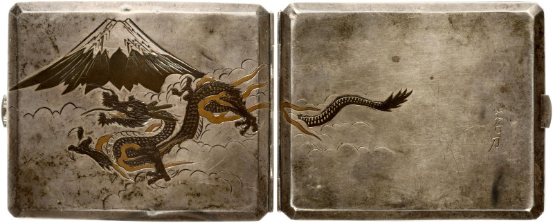 Japan Vintage Japanese Cigarette Case (20th Century). Engraved dragon, MT.FUJI. ...