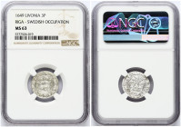 Livonia 1/24 Taler 1649 Riga (R3) NGC MS 63 TOP POP