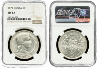 Latvia 5 Lati 1929 NGC MS 62