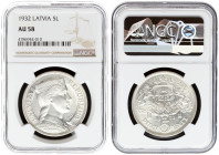 Latvia 5 Lati 1932 NGC AU 58