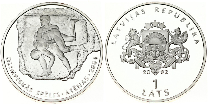 Latvia. 1 Lats 2002 Athens Olimpics of 2004 - Greco-Roman Wrestling. Silver .925...