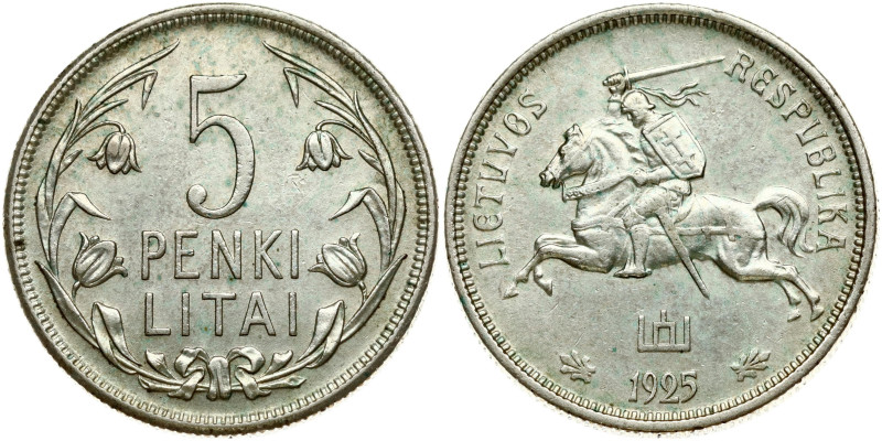 Lithuania 5 Litai 1925. Silver 13.42g. KM-78