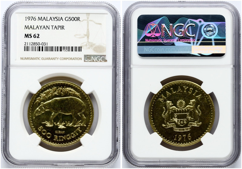Malaysia 500 Ringgit 1976 World Wildlife Conservation. Gold .900, 33.43g. KM-21....