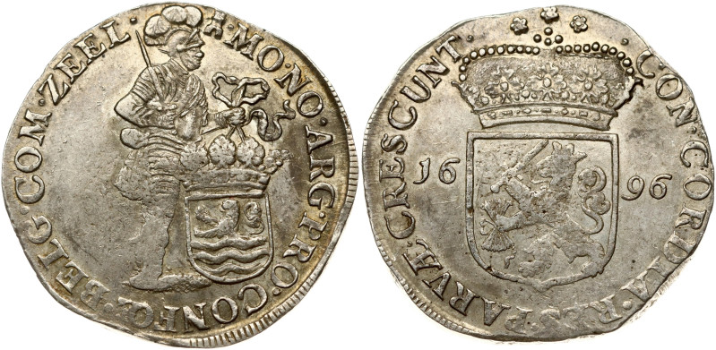 Netherlands ZEELAND 1 Silver Ducat 1696 Obverse: Standing armored Knight with cr...