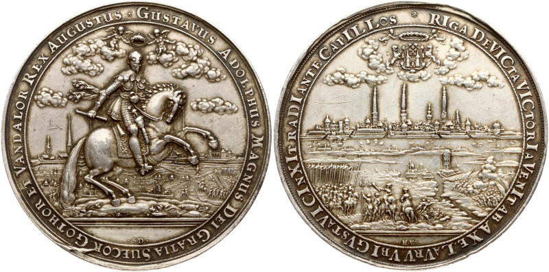 Silver Medal ND (1641) Capture of Riga by Gustav II Adolf of Sweden in 1621. By ...