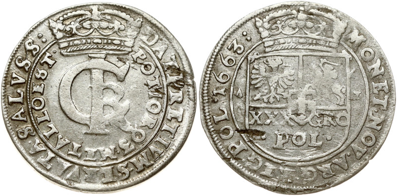 Poland 1 Tymf 1663 AT Bydgoszcz. John II Casimir Vasa (1649–1668). (SALUSS:). Si...