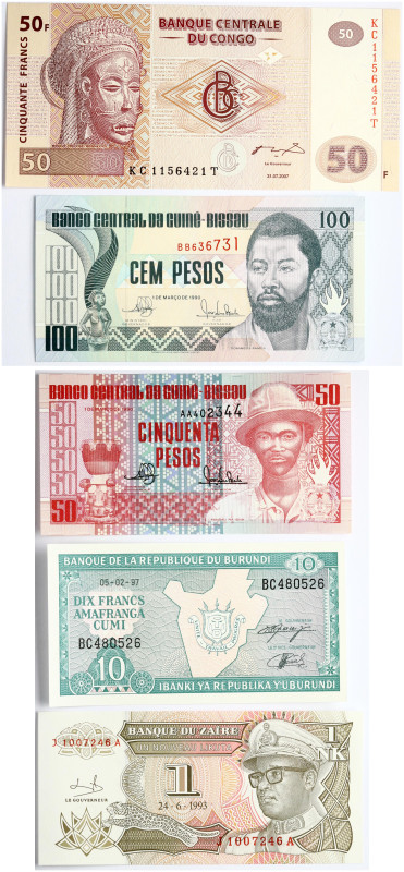 Congo 50 Francs 2007 and other Africa Banknotes. Lot of 5 Banknotes