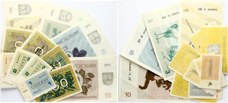 Lithuania 0.10 - 10 Talonas (1991-1992) Banknotes. Lot of 12 Banknotes