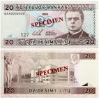 Lithuania 20 Litų 1993 Maironis Banknote PAVYZDYS- SPECIMEN