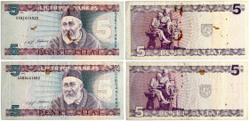 Lithuania 5 Litai 1993 Jonas Jablonskis Banknotes Lot of 2 Banknotes