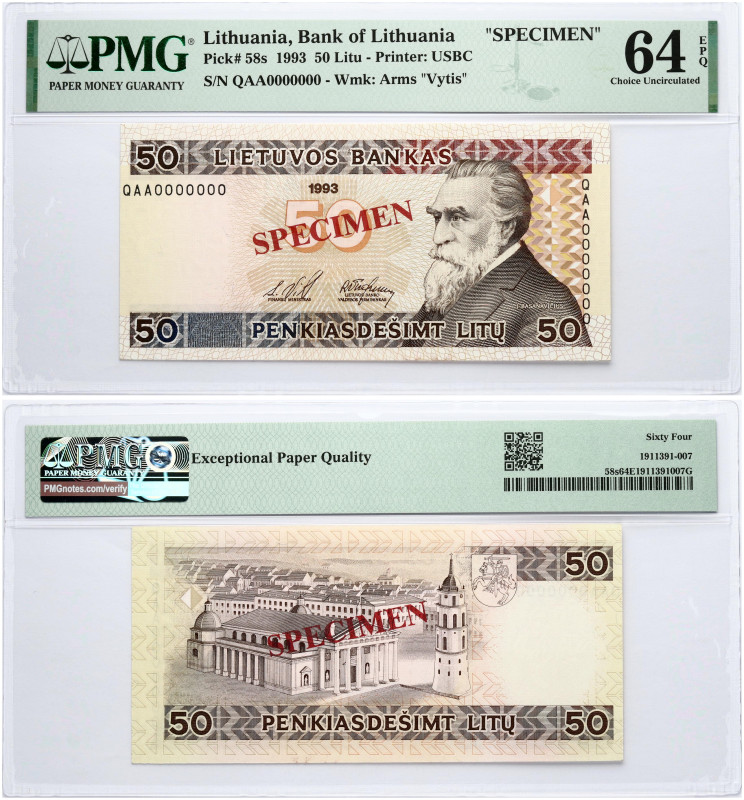 Lithuania 50 Litų 1993 Basanavičius Banknote PAVYZDYS- SPECIMEN. S/N QAA0000000....