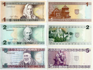 Lithuania 1 - 5 Litai (1993-1994) Banknotes Lot of 3 Banknotes