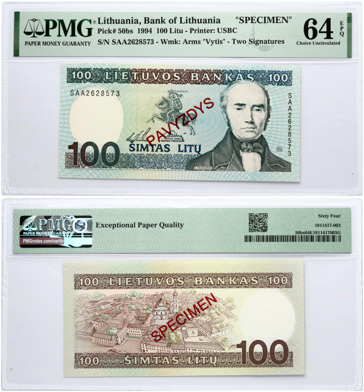 Lithuania 100 Litų 1994 Daukantas Banknote PAVYZDYS- SPECIMEN. S/N SAA2628573 Tw...