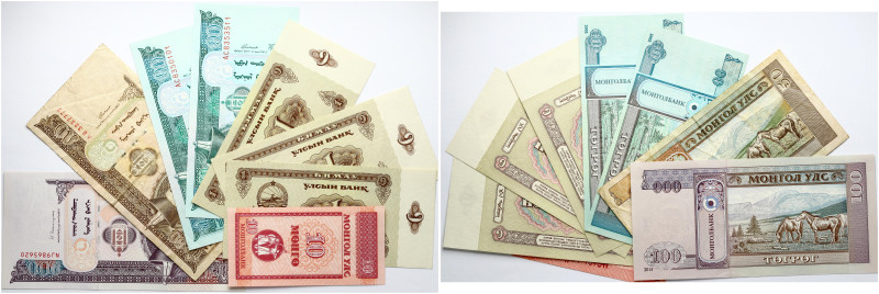 Mongolia 10 Mongo - 100 Togrog (1983-2014) Banknotes. Lot of 8 Banknotes