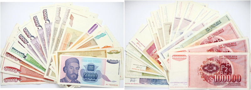 Yugoslavia 100 - 5 000 000 000 Dinara (1985 - 1993) Banknotes. Lot of 18 Banknot...