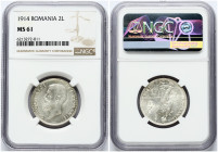 Romania 2 Lei 1914  NGC MS 61