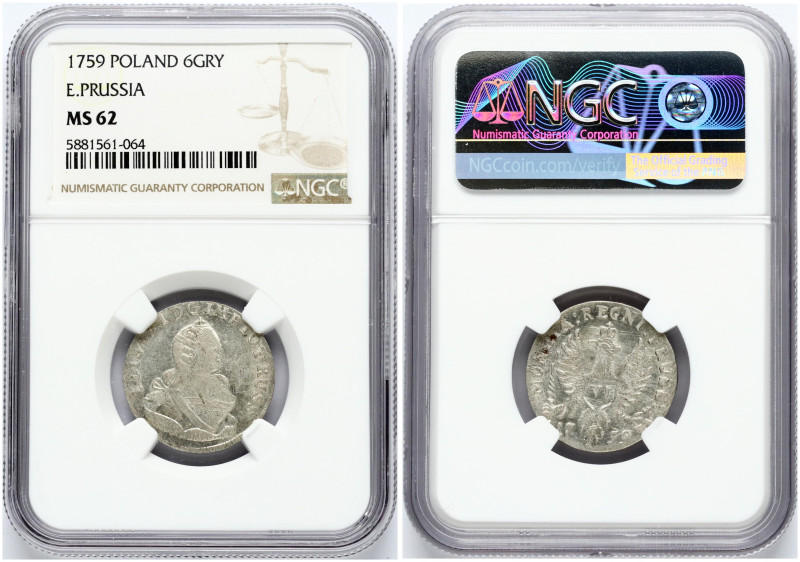 Russia For Prussia 6 Groszy 1759 Elizabeth (1741-1762). Silver. Bitkin 697 (R) N...