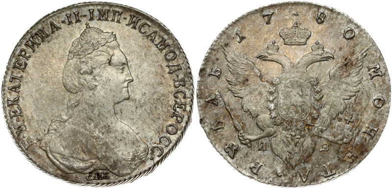 Russia 1 Rouble 1780 СПБ ИЗ St. Petersburg. Catherine II (1762-1796). Obverse: C...