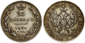 Russia 25 Kopecks 1839 СПБ-НГ