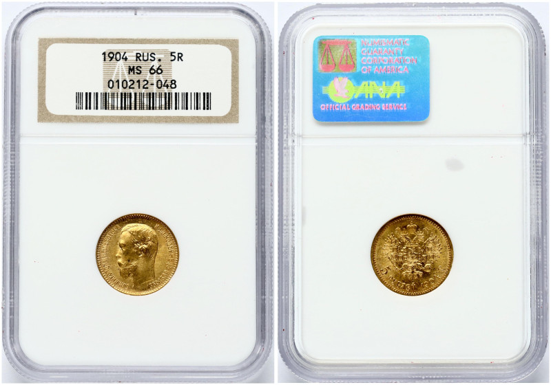 Russia 5 Roubles 1904 (АР) St. Petersburg. Nicholas II (1894-1917). Gold 4.30g. ...