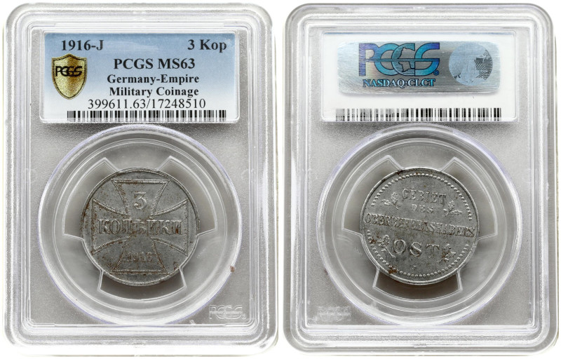 Russia 3 Kopecks 1916 J 'German occupation'. Nicholas II (1894-1917). Obverse: I...