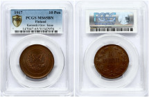 Russia for Finland 10 Pennia 1917 NGC MS 65 BN ONLY ONE COIN IN HIGHER GRADE