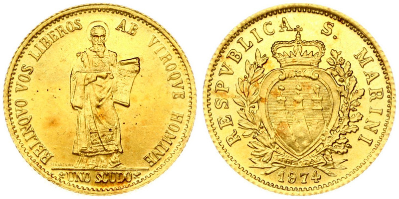 San Marino. Scudo 1974. Gold 2.99 g. Fr. 4, KM 38