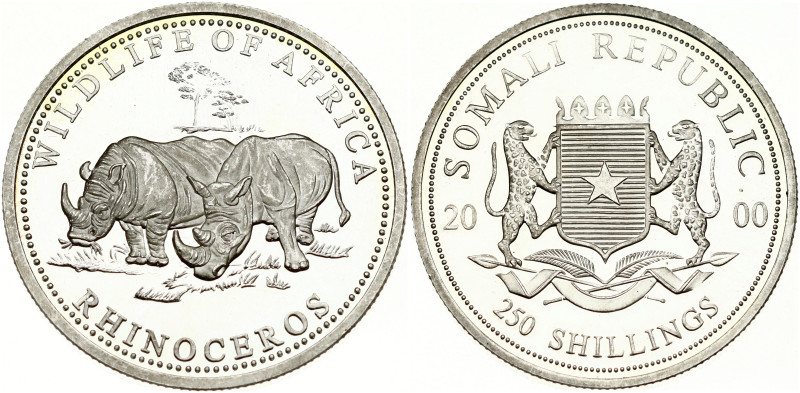 Somalia 250 Shillings 2000 Rhinoceros. Obverse Lettering: SOMALI REPUBLIC 2000 2...