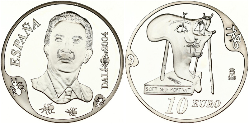 Spain 10 Euro 2004 M 100th Anniversary of the Birth of Salvador Dali - Autorretr...