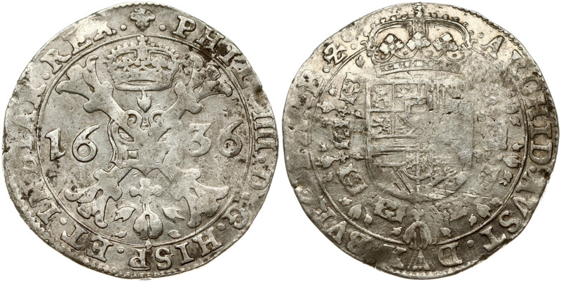 Spanish Netherlands BRABANT 1 Patagon 1636 Brussels. Philip IV(1621-1665). Silve...