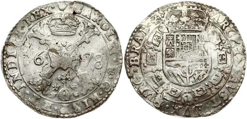 Spanish Netherlands BRABANT 1 Patagon 1678 Antwerp. Charles II (1665-1700). Silv...