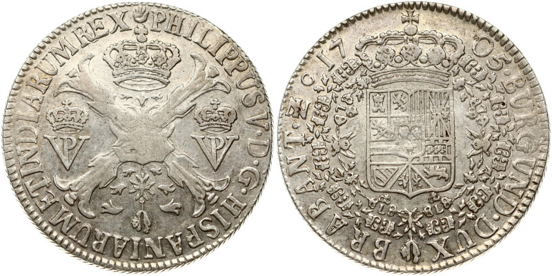 Spanish Netherlands, BRABANT. Philip V (1700-1707). Patagon 1705 Antwerp. Silver...
