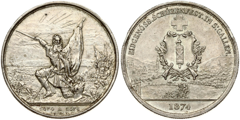 Switzerland 5 Francs 1874 St Gallen Shooting Festival. Obverse Lettering: EIDGEN...