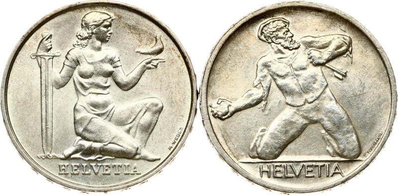 Switzerland 5 Francs 1944 & 1936. Commemorative issue: 500th Anniversary of the ...