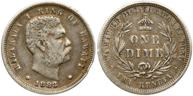 USA Hawaii 1 Dime 1883 Kalakaua (1874-1891). Slight surface damage edge. Silver ...