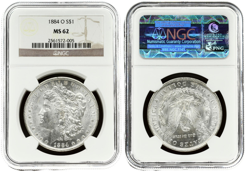 USA 1 Dollar 1884 O 'Morgan Dollar' New Orleans. Obverse: Liberty head; facing l...
