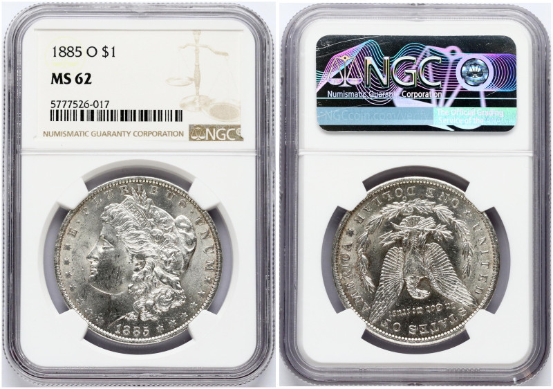 USA 1 Dollar 1885 O 'Morgan Dollar' New Orleans. Obverse: Liberty head; facing l...
