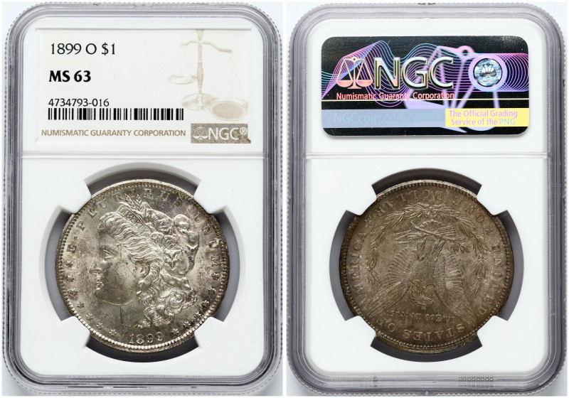USA 1 Dollar 1899 O 'Morgan Dollar' New Orleans. Obverse: Liberty head; facing l...