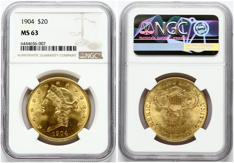 USA 20 Dollars 1904 Philadelphia 'Liberty Head - Double Eagle' . with motto 'TWE...