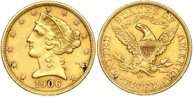 USA 5 Dollars 1906 D 'Liberty / Coronet Head - Half Eagle'