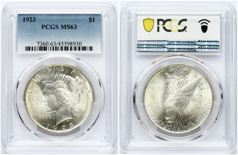 USA 1 Dollar 1923 'Peace Dollar' Philadelphia. Obverse: Capped head of Liberty l...