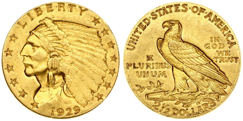 USA 2½ Dollars 1929 Philadelphia. Indian head. Gold 4.18g. KM 128