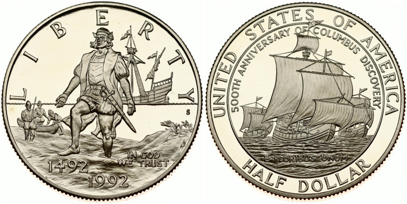 USA 1/2 Dollar 1992 S Columbus Voyage - 500th Anniversary. San Francisco. Copper...