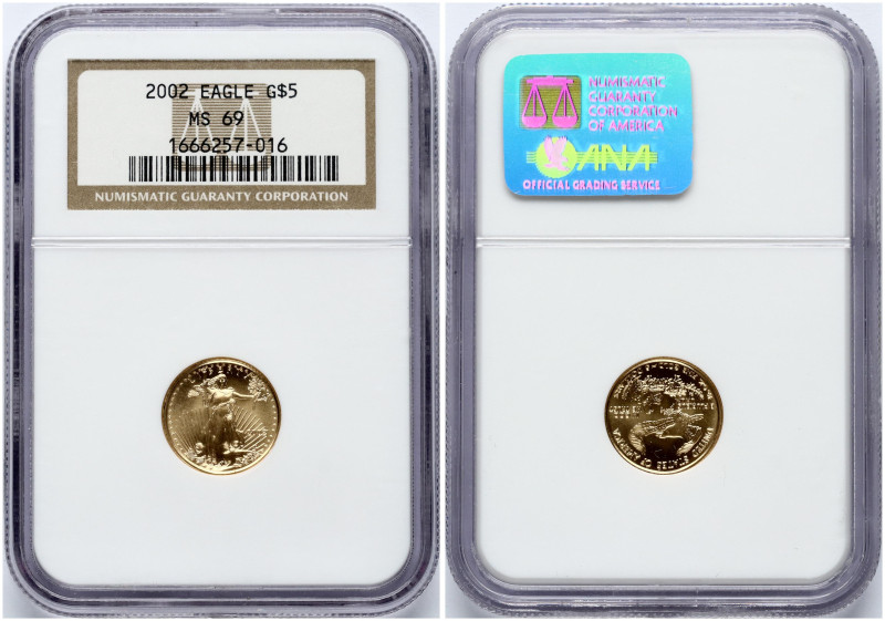 USA 5 Dollars 2002 'American Gold Eagle'. Gold .917; 3.39 g. KM-216. NGC MS 69