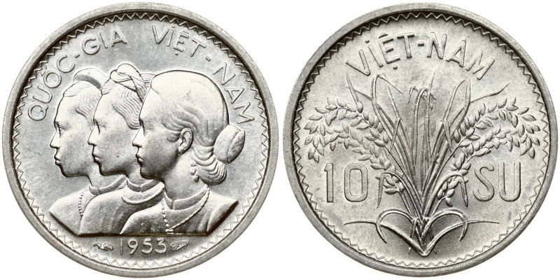 Vietnam South Vietnam 10 Su 1953 Obverse: Three women, in profile view, facing l...