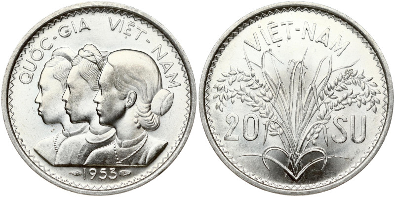 Vietnam South Vietnam 20 Su 1953 Obverse: Three women, in profile view, facing l...
